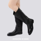 "Traitor" Knee-High Combat Boots - Black Leather Finish