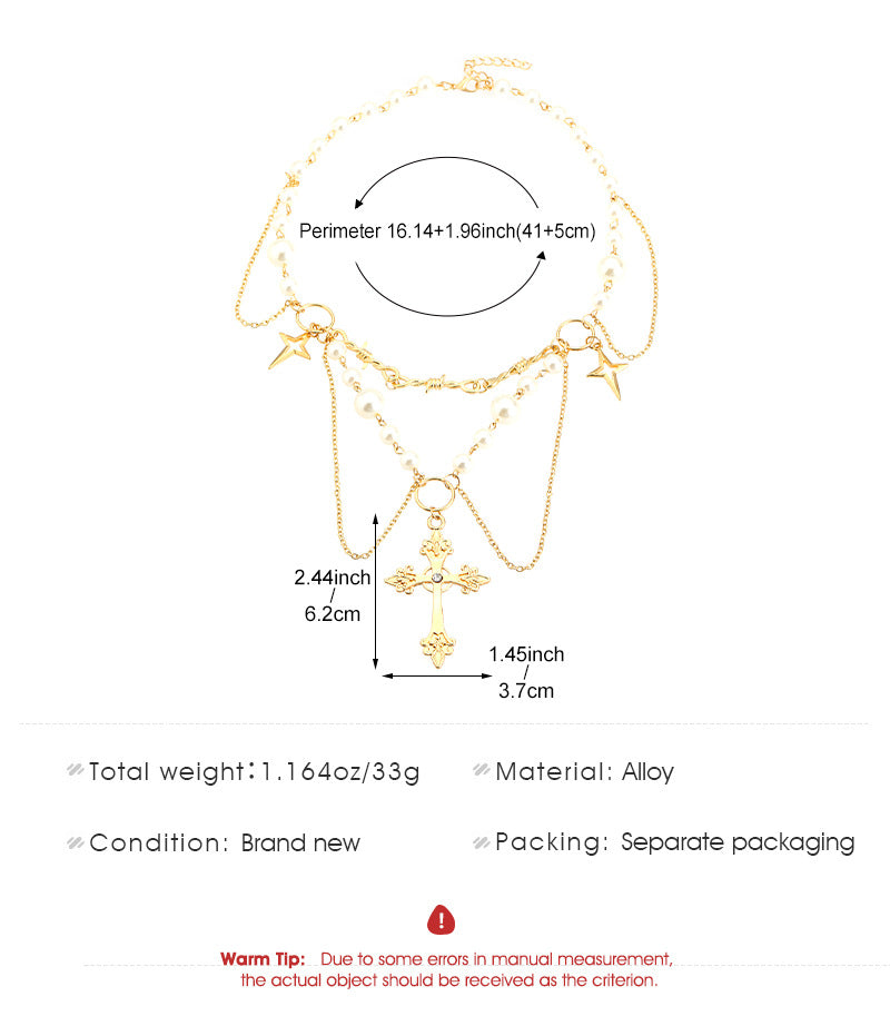 Celebrity Style Jewelry Niche Design Hot Girl Imitation Pearl Tassel Heart Cross Butterfly Versatile Necklace for Women