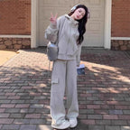 High-End Casual Sports Suit for Women, Autumn and Winter, Petite Workwear Style, Sweatshirt and Sweatpants Two-Piece Set, Early Autumn Complete Set