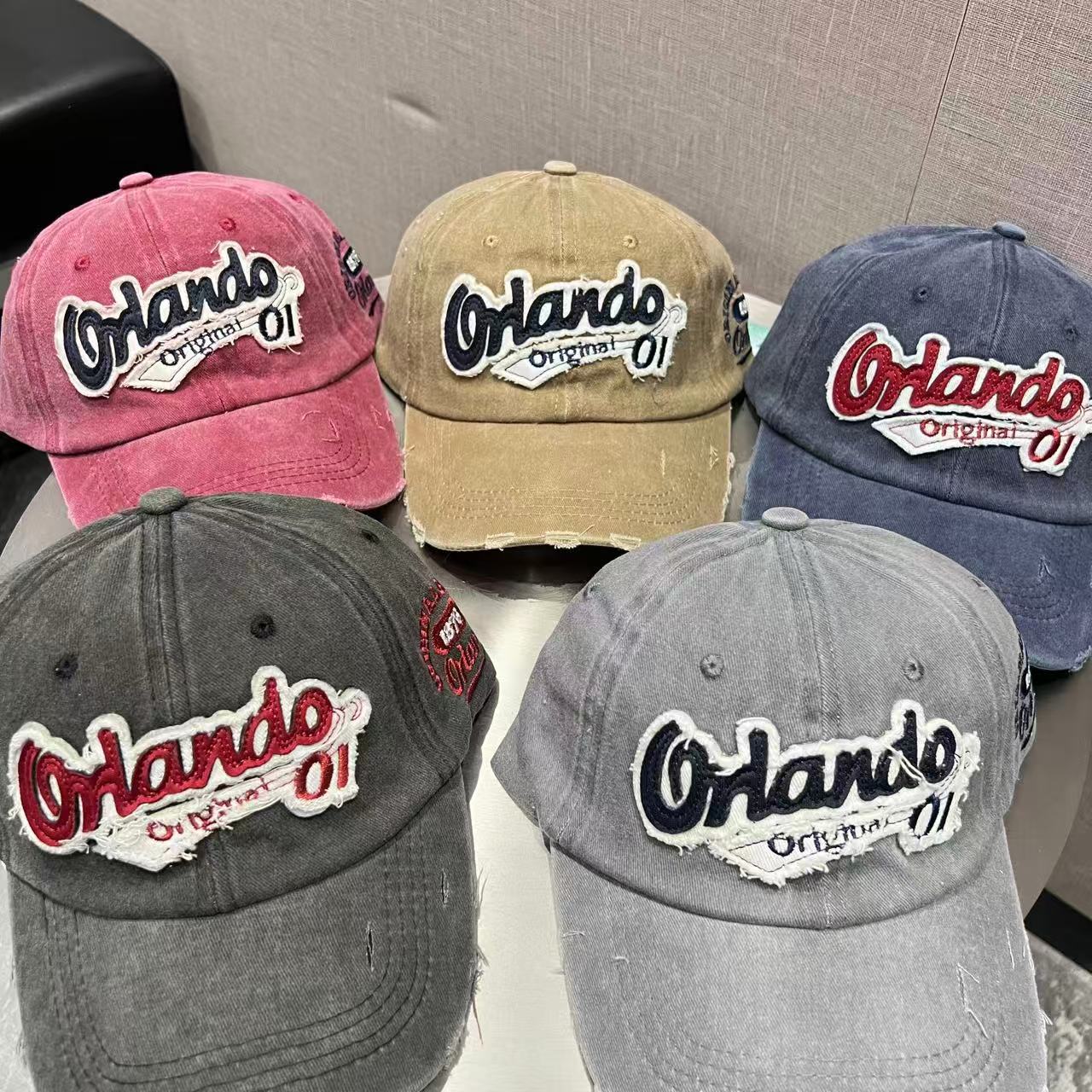 New Vintage Distressed Baseball Cap Fashion Embroidery English Hole Duckbill Cap for Women Face Slimming Couple Hat