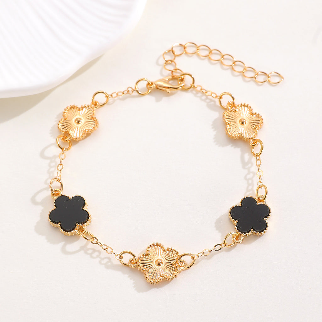 Same Style as Stars2025New Five-leaf Clover Jewelry Set for Women Simple Petal Necklace Five-leaf Flower Bracelet Ring Earrings4Set shipped together for safety