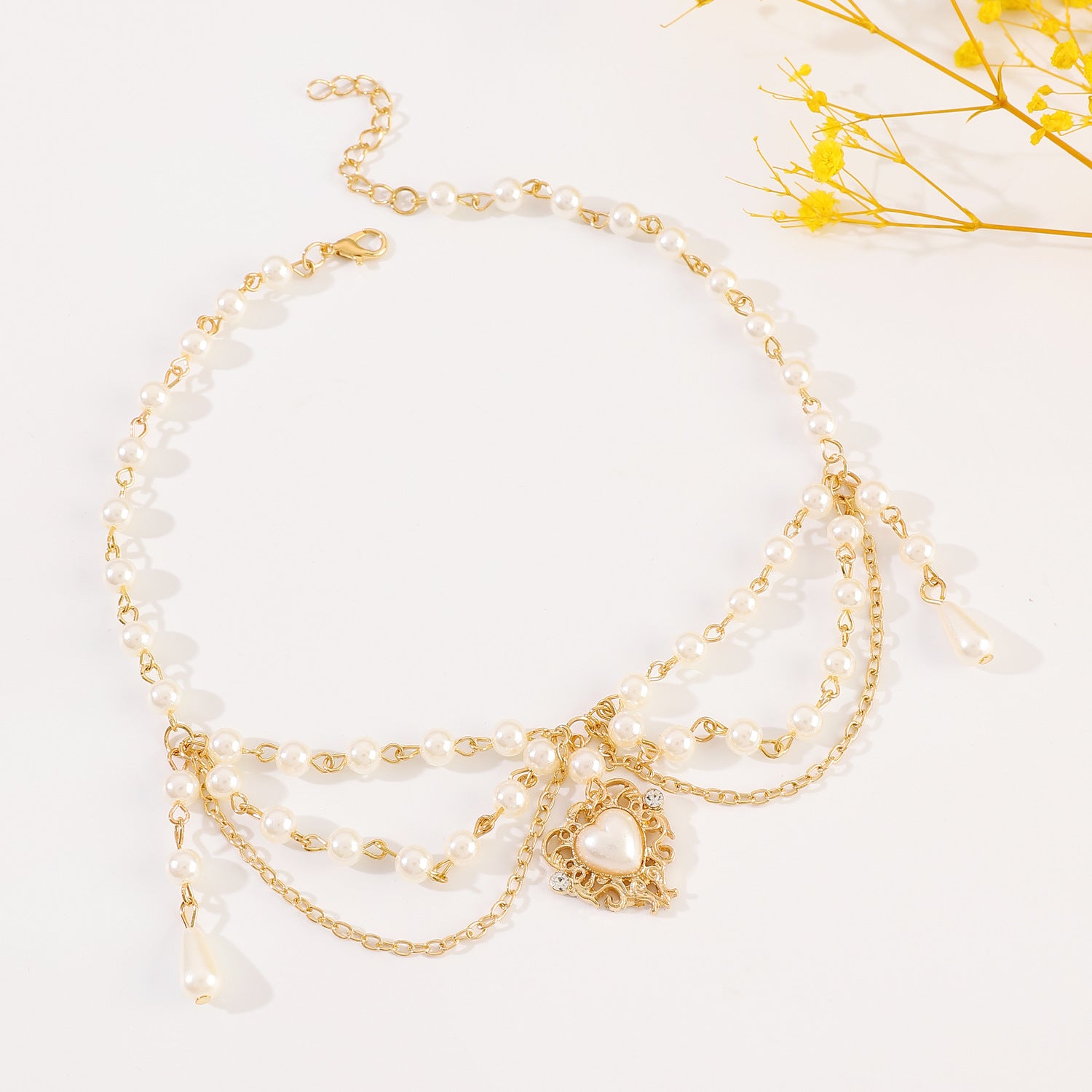 Celebrity Style Jewelry Niche Design Hot Girl Imitation Pearl Tassel Heart Cross Butterfly Versatile Necklace for Women