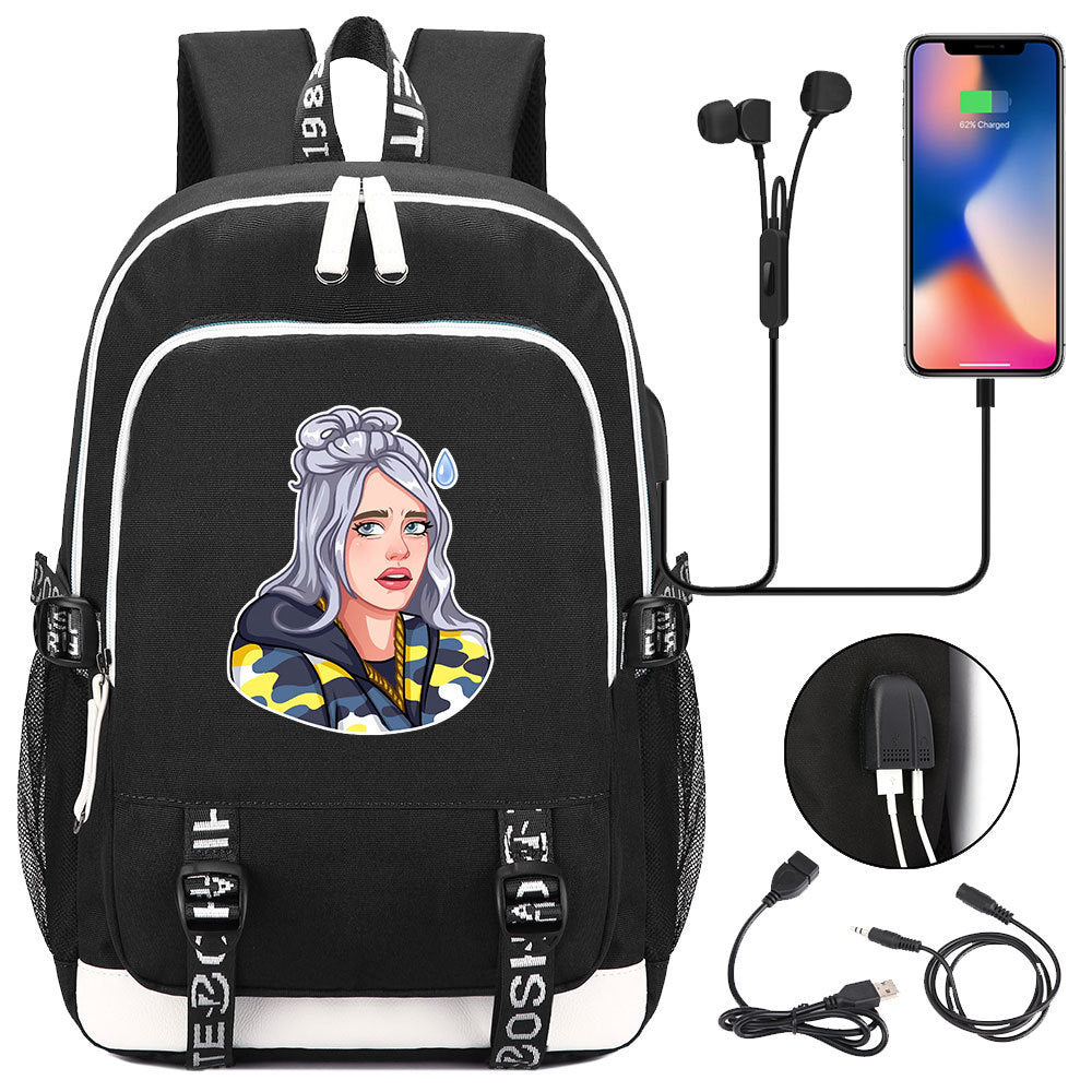 Celebrity Style Trend Billie Teenage Primary and Secondary School Students Schoolbag USB Men's and Women's Casual Backpack
