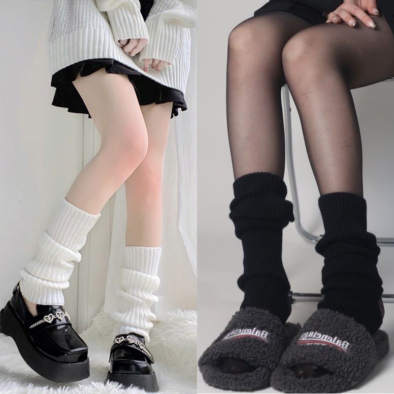 White Knitted Sock Covers Autumn Winter Warm Mid-Calf Socks y2k Harajuku Style Hot Girl Japanese Style jk College Style Slouch Socks for Women.