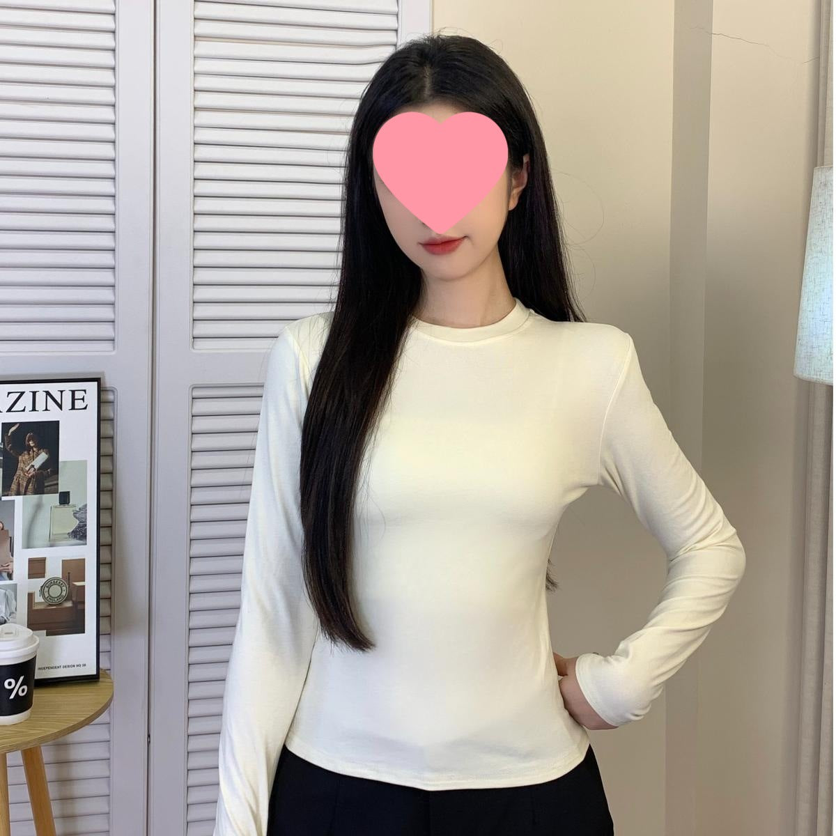 Fleece-Lined Thickened Polar Fleece Autumn Winter Base Shirt Regular Shoulder Round Neck Long Sleeve