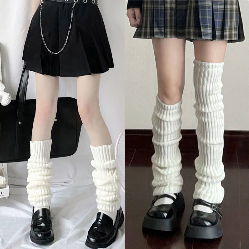 White Knitted Sock Covers Autumn Winter Warm Mid-Calf Socks y2k Harajuku Style Hot Girl Japanese Style jk College Style Slouch Socks for Women.