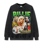 Same Style as Stars Billie Printed Short Sleeve T Trendy Heavyweight Crew Neck Hooded Sweatshirt