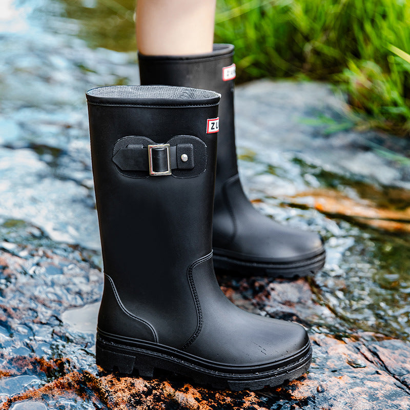 Star Custom Fashion Korean Style Women's High Tube Rain Boots Non-Slip Waterproof Wear-Resistant Long Tube Water Boots Adult Rubber Shoes
