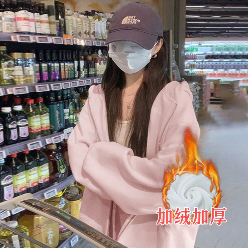 Early Autumn Women's Sweatshirt Jacket2025Spring and Autumn New Style Hooded Loose Casual Cardigan Thin Sports Fleece Top