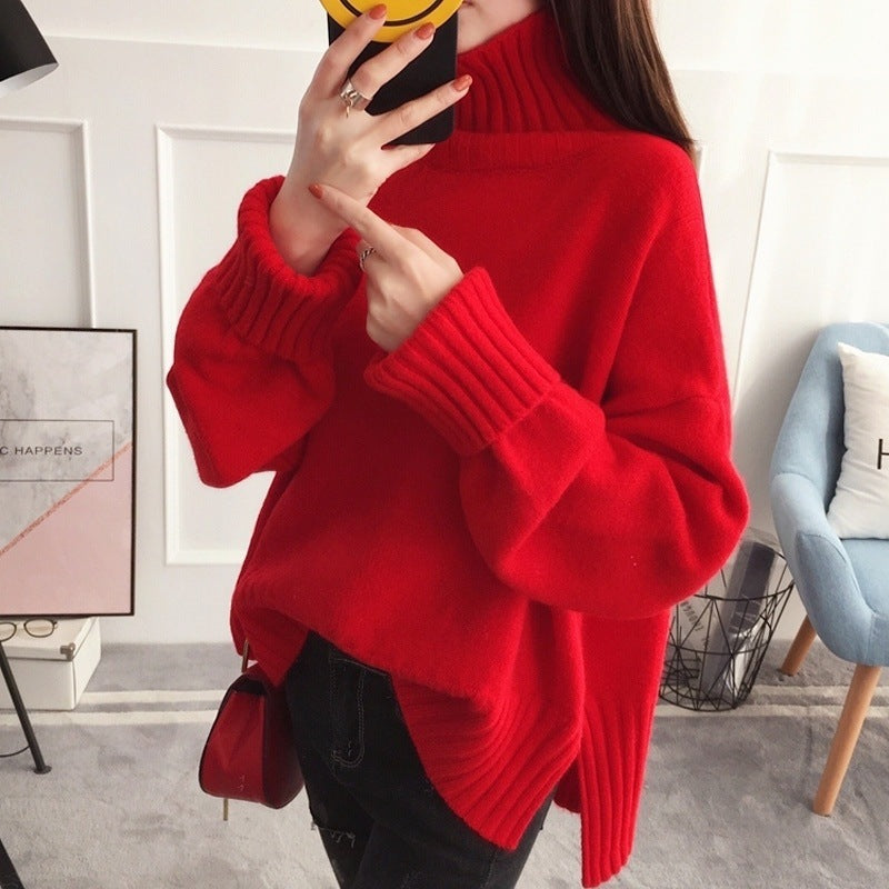 "Vampire" Red Oversized Turtleneck - Cozy Studio Knit