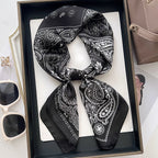 Same Style as Stars2025New Paisley Small Cashew Deformed Insect Satin70Silk Scarf Scarf Headscarf Fashion Design Small Water Drop Square Scarf Decoration Matching Headscarf