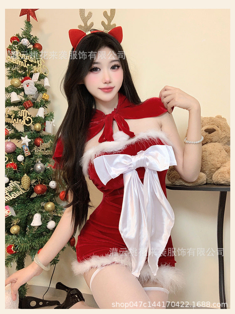 Halloween Atmosphere Bowknot Shawl Set Sexy Lingerie Christmas Uniform Sexy Internet Celebrity Streamer Battle Robe