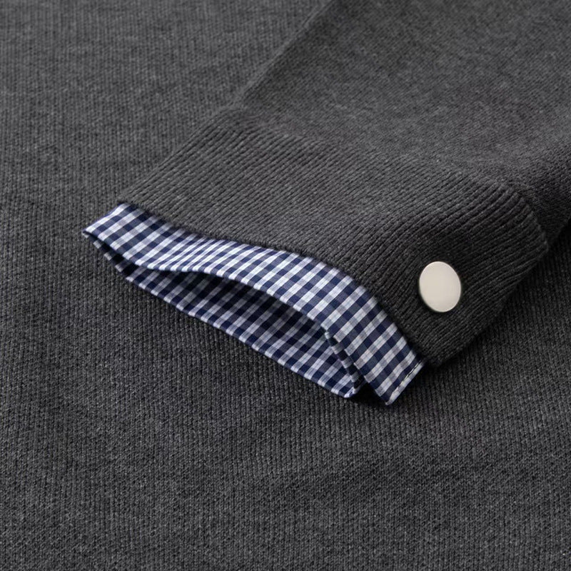 Custom Celebrity Design2025Autumn New Versatile Loose Fit Shirt Collar Plaid Patchwork Fake Two-Piece Knitted Sweater for Women 1EDF4173