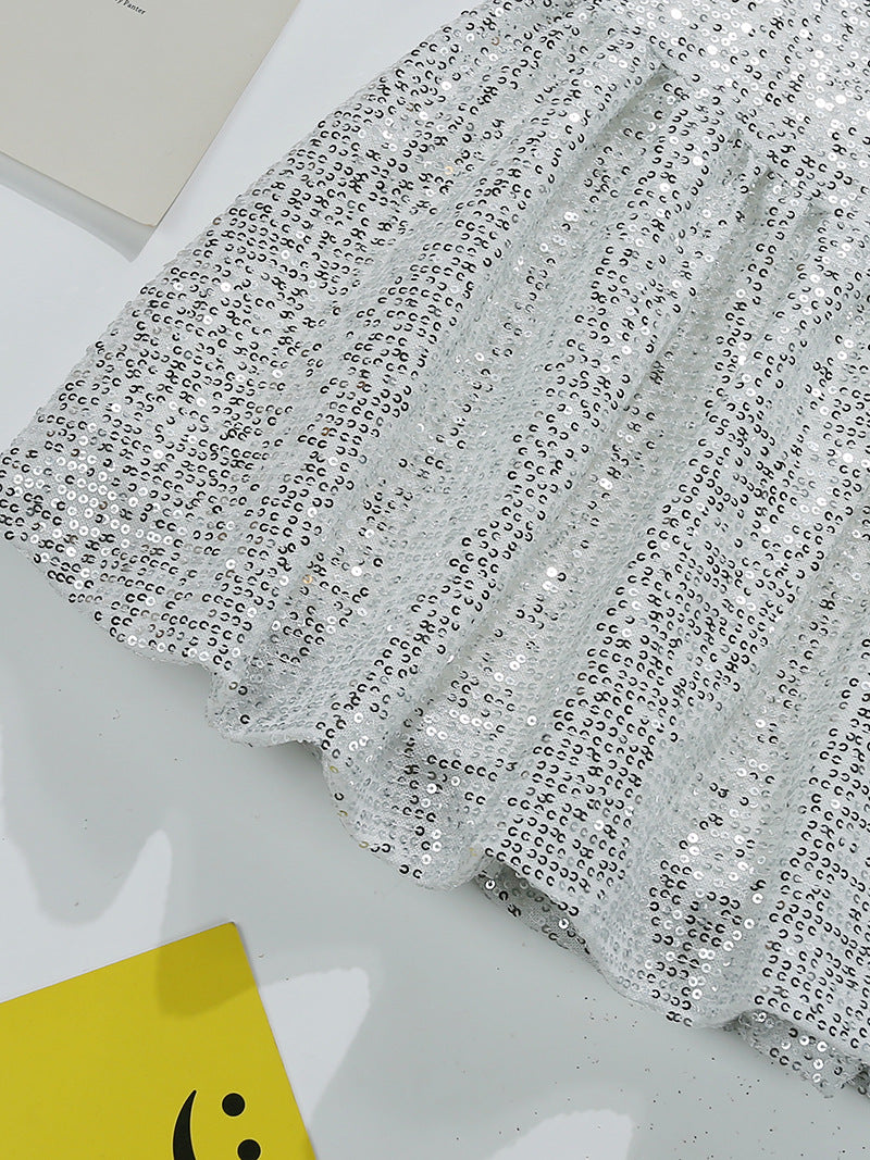 "bad idea right?" Silver Mini Skirt - 90s Disco Sequin