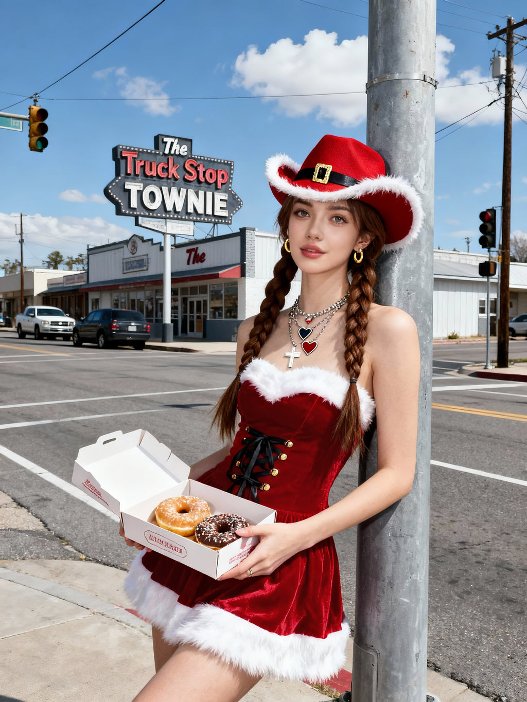 Red Fluffy Christmas Sexy Dress Red Cowboy Hat Pure Desire Set Santa Claus Costume