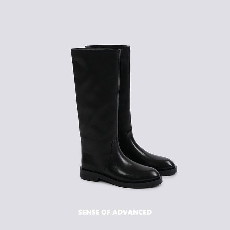 "Traitor" Knee-High Combat Boots - Black Leather Finish