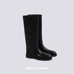 "Traitor" Knee-High Combat Boots - Black Leather Finish