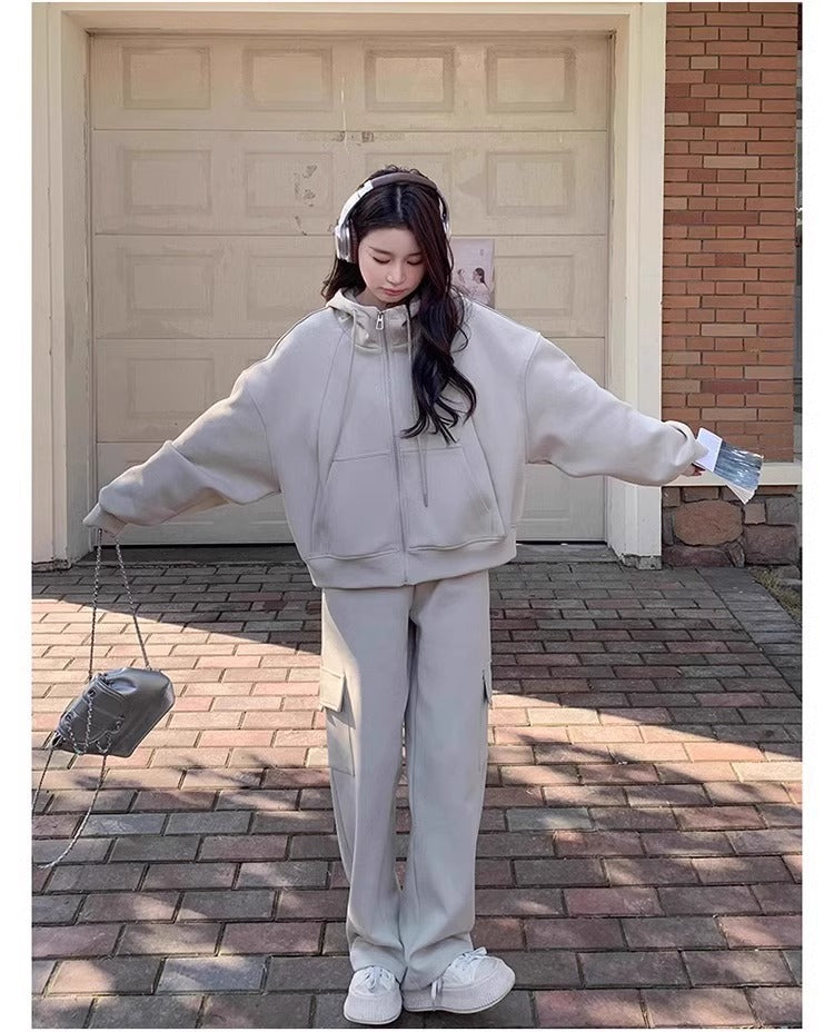 High-End Casual Sports Suit for Women, Autumn and Winter, Petite Workwear Style, Sweatshirt and Sweatpants Two-Piece Set, Early Autumn Complete Set