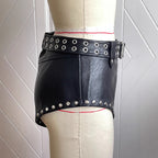 "Obsessed" Double-Belted Studded Micro Shorts - Low Rise Rock Edition