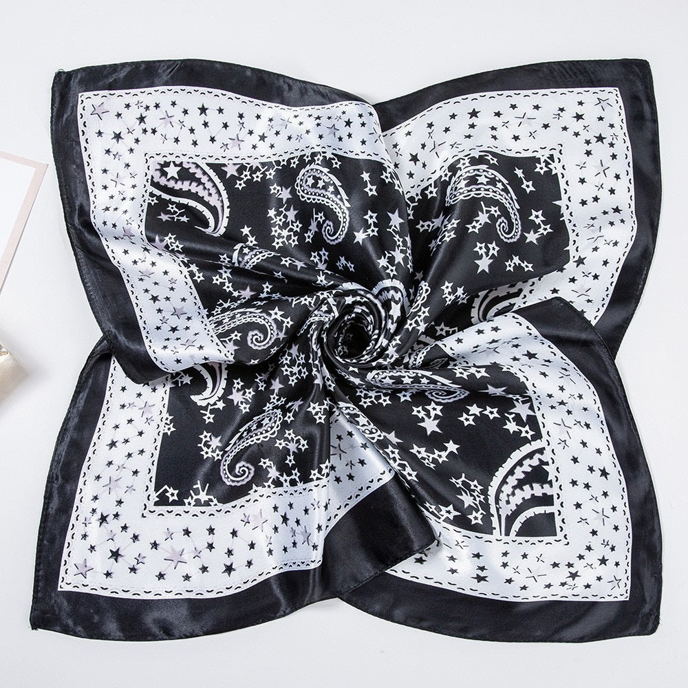 Same Style as Stars2025New Paisley Small Cashew Deformed Insect Satin70Silk Scarf Scarf Headscarf Fashion Design Small Water Drop Square Scarf Decoration Matching Headscarf