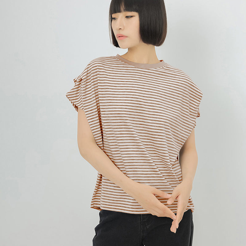 Star Custom Japanese Style New Model Lotte8Color Summer Stripes T Women's Cotton Loose Batwing Sleeve Knitted Top