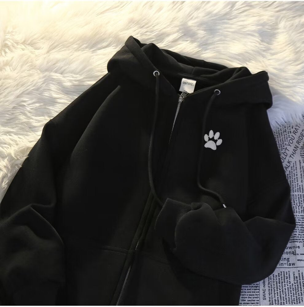 Trendy Brand Printed Hooded Sweatshirt for Women, Spring and Autumn Korean Style, Thin Loose Cardigan, Zipper Jacket, Versatile Student Top