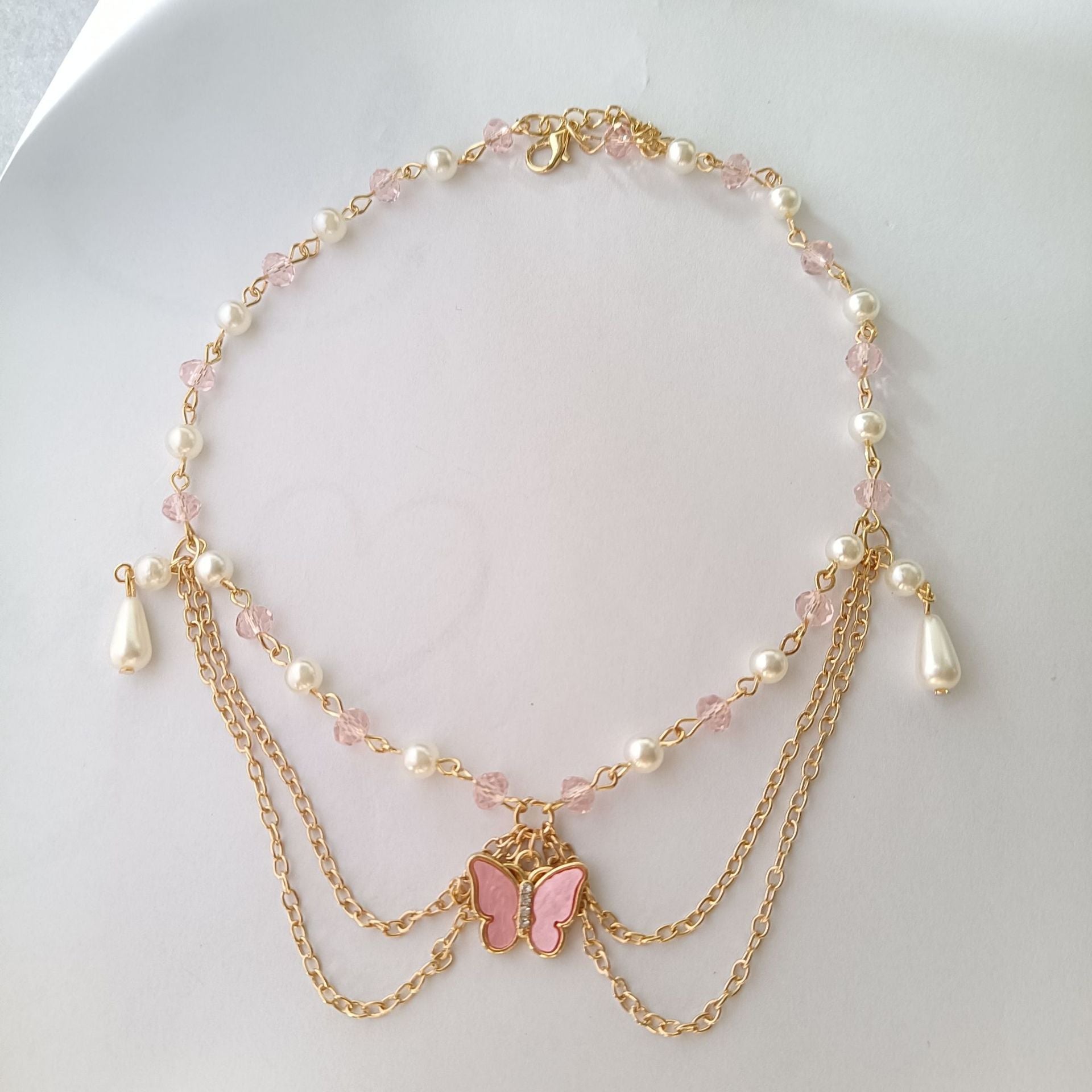 Celebrity Style Jewelry Niche Design Hot Girl Imitation Pearl Tassel Heart Cross Butterfly Versatile Necklace for Women