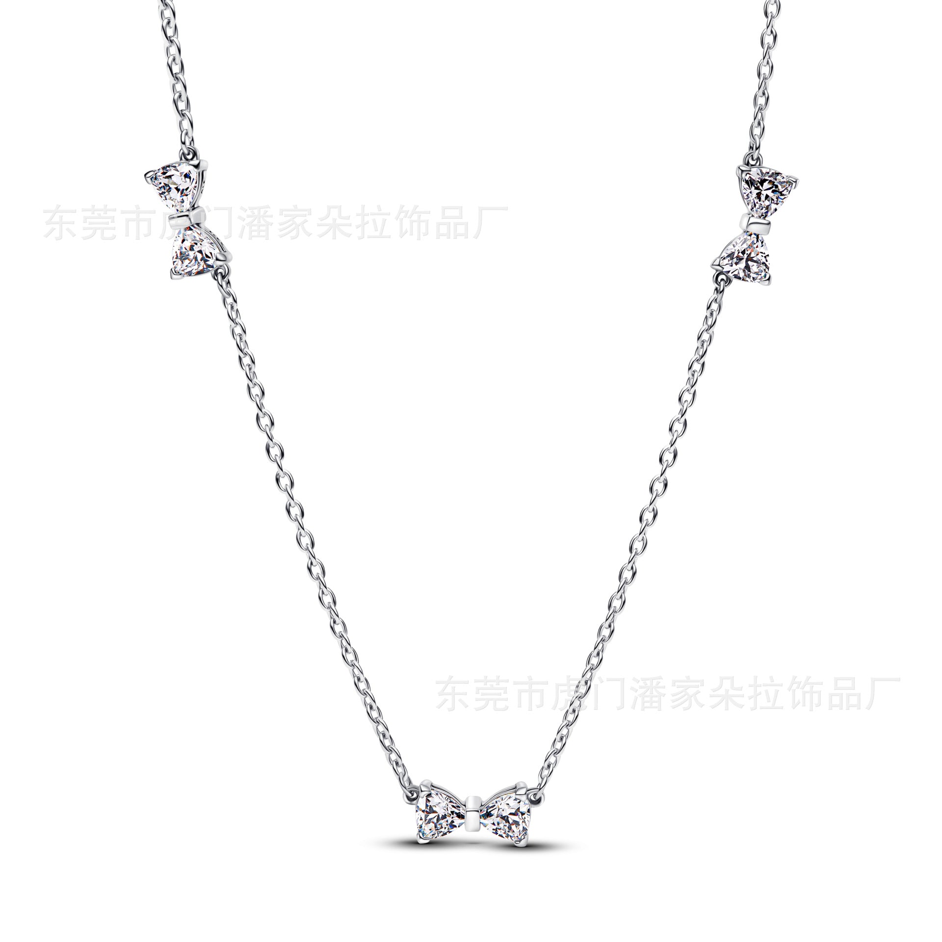 Pan Family Plating S925silver Shining Bow Necklace with Inlaid Diamonds Moon Fashion Collarbone Chain