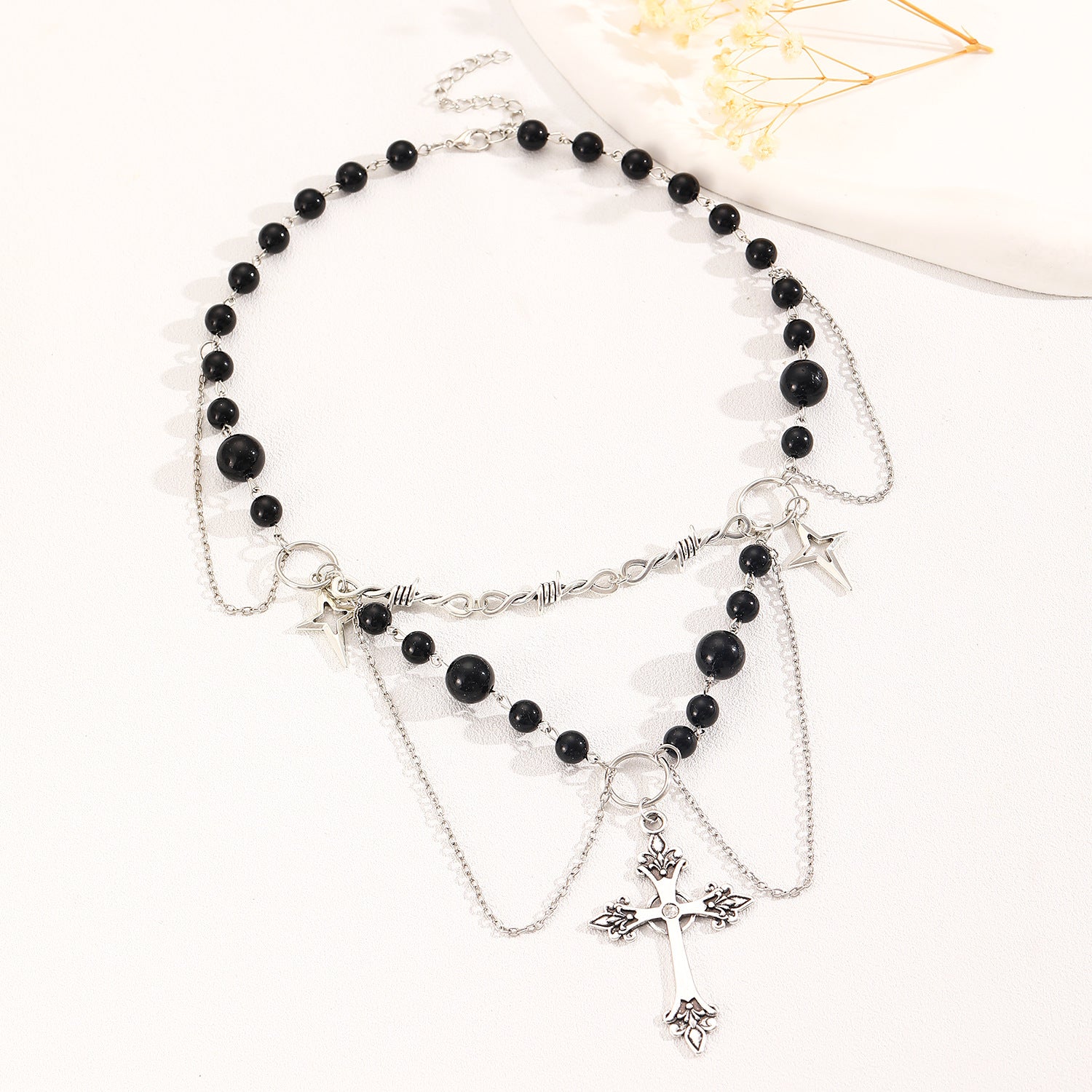Celebrity Style Jewelry Niche Design Hot Girl Imitation Pearl Tassel Heart Cross Butterfly Versatile Necklace for Women