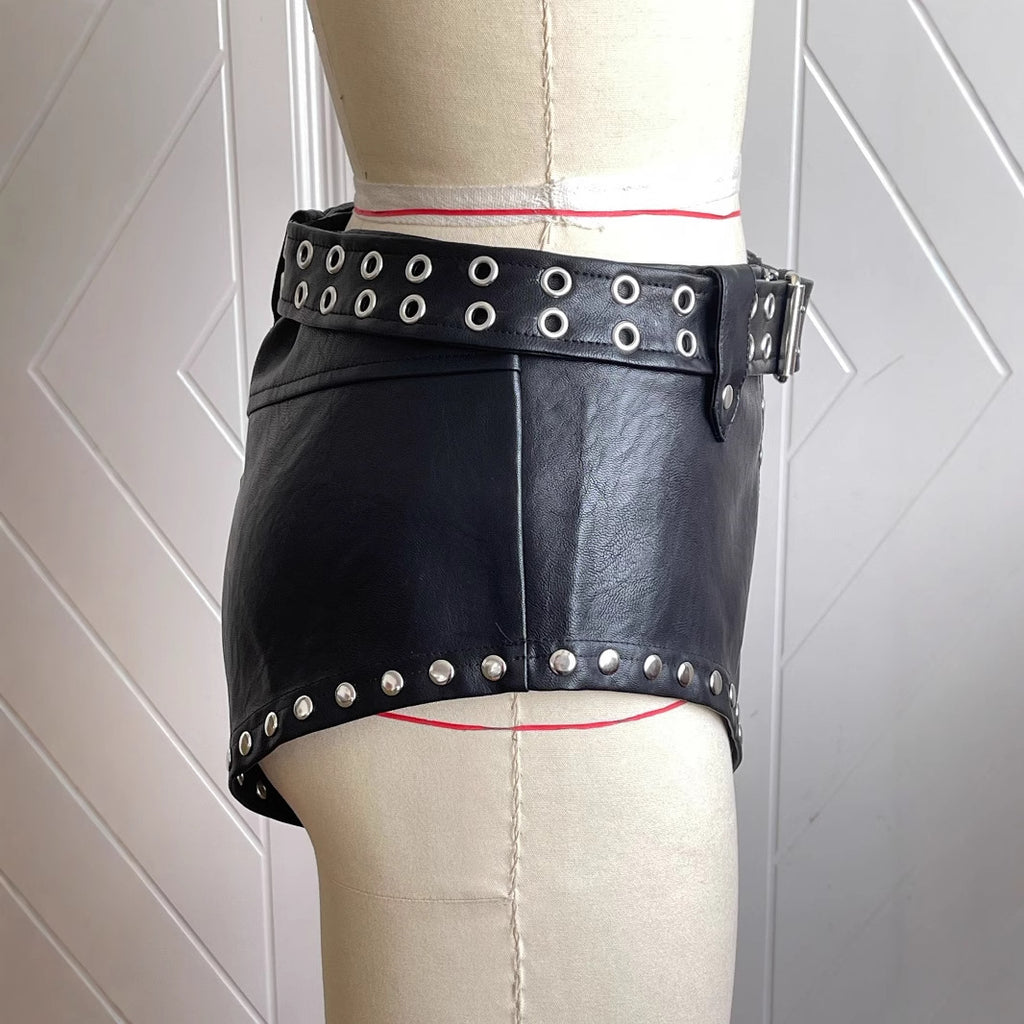 "Obsessed" Double-Belted Studded Micro Shorts - Low Rise Rock Edition