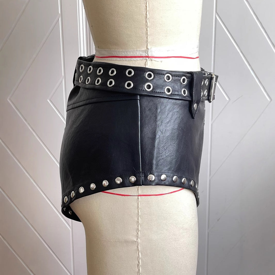 "Obsessed" Double-Belted Studded Micro Shorts - Low Rise Rock Edition