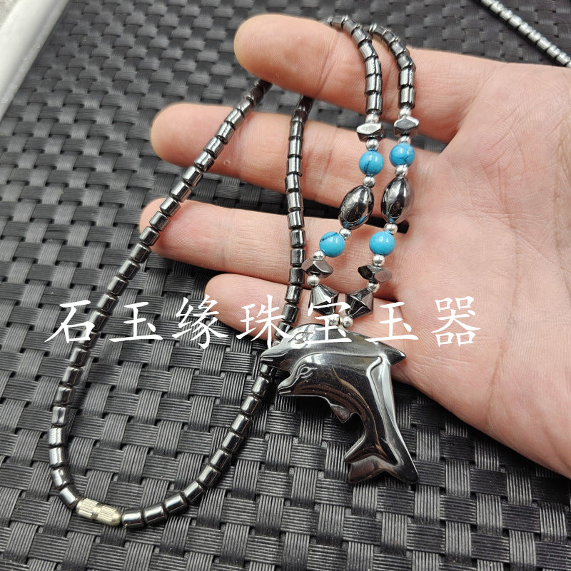 Star Custom Celebrity Imitation Terahertz Dolphin Necklace Round Ring Jade Clasp Cross Necklace Jewelry Sweater Chain Collarbone Necklace