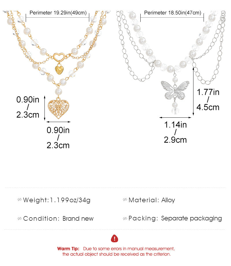 Celebrity Style Jewelry Niche Design Hot Girl Imitation Pearl Tassel Heart Cross Butterfly Versatile Necklace for Women