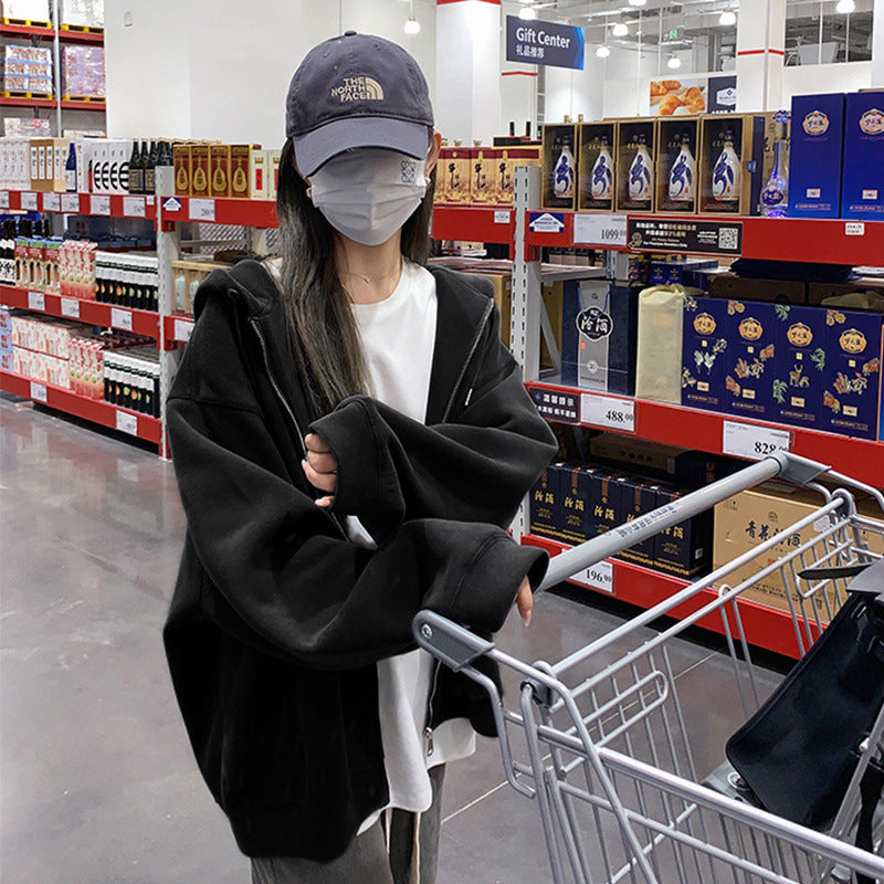 Early Autumn Women's Sweatshirt Jacket2025Spring and Autumn New Style Hooded Loose Casual Cardigan Thin Sports Fleece Top