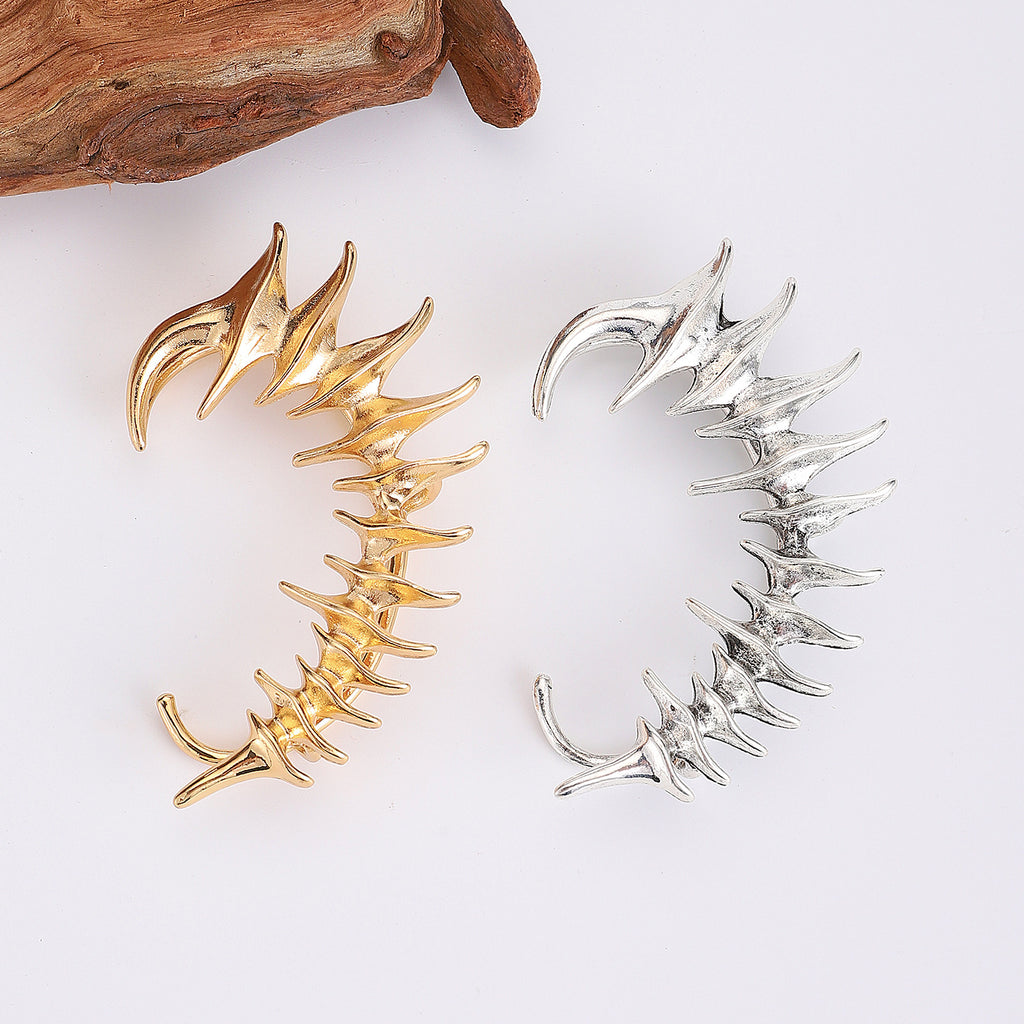 Star Style Thorn Spine Skeleton Mechanical Style Ear Hook Niche Design Irregular Metal Non-Pierced Ear Clip Unisex Earrings Has Been Blessed for Safety