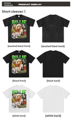 Same Style as Stars Billie Printed Short Sleeve T Trendy Heavyweight Crew Neck Hooded Sweatshirt