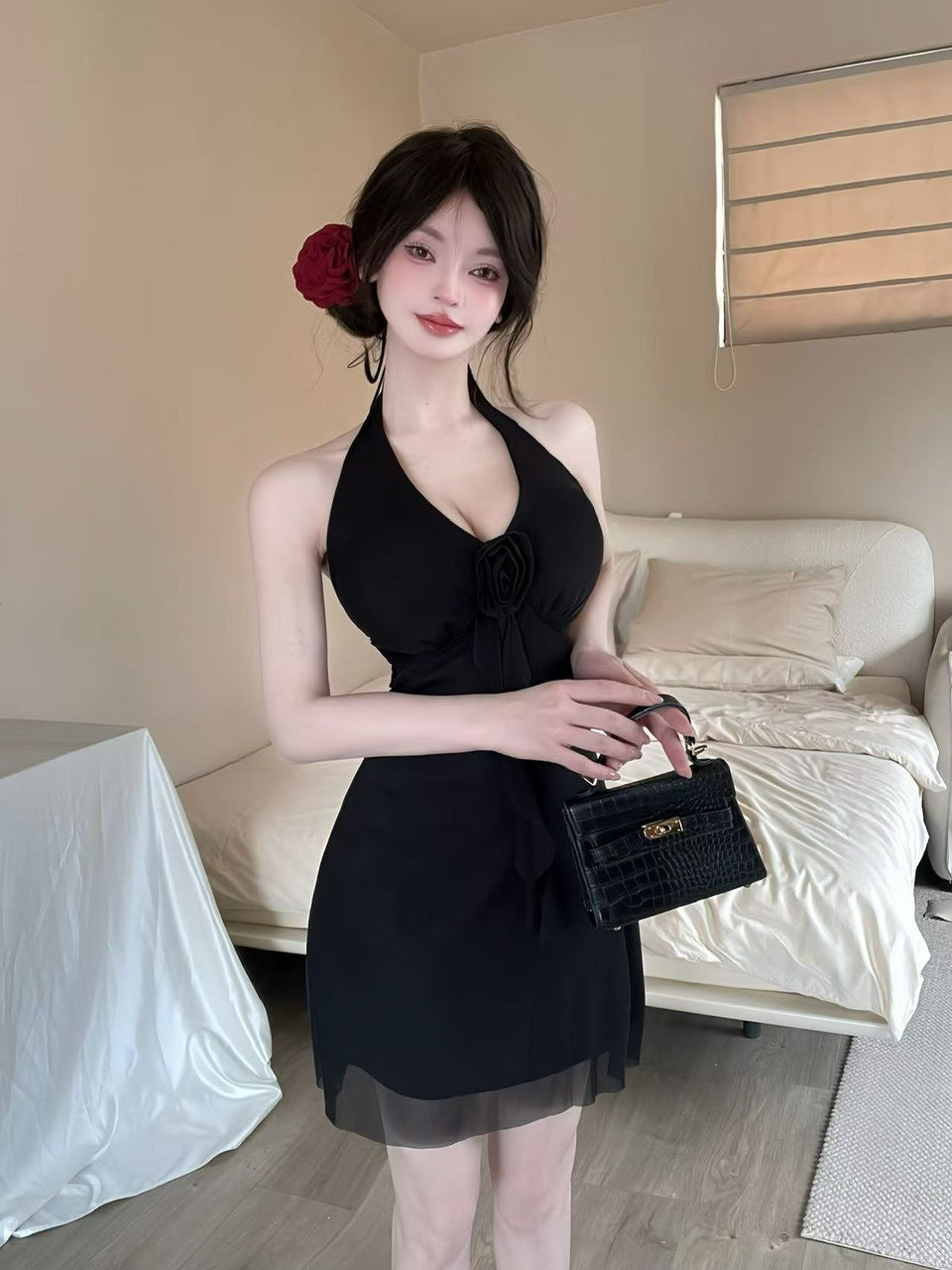 5060Women's Clothing Wholesale Southeast Asia Sexy Mesh Halter Tassel Short Camisole Dress