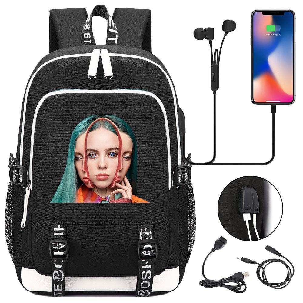 Celebrity Style Trend Billie Teenage Primary and Secondary School Students Schoolbag USB Men's and Women's Casual Backpack