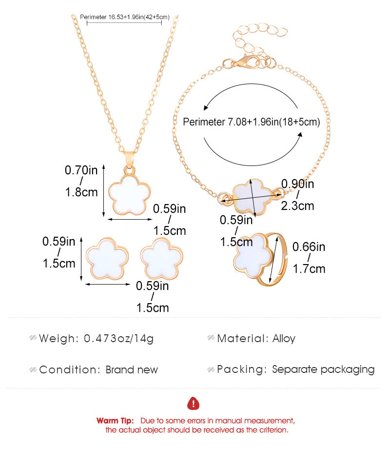 Same Style as Stars2025New Five-leaf Clover Jewelry Set for Women Simple Petal Necklace Five-leaf Flower Bracelet Ring Earrings4Set shipped together for safety