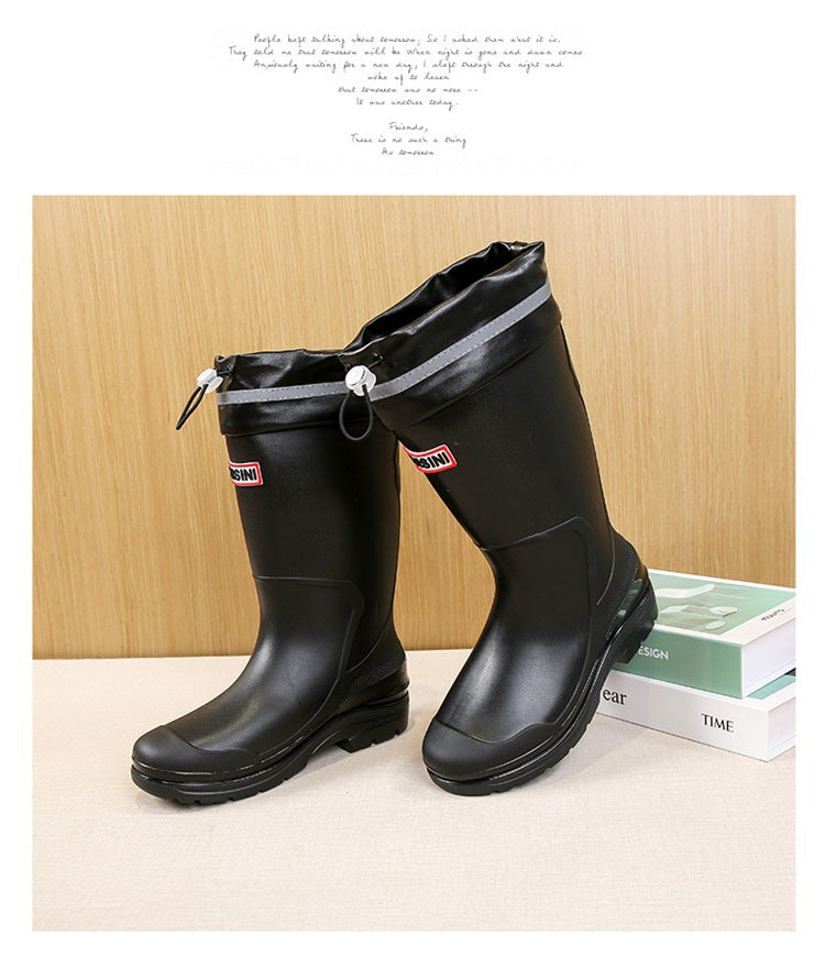 Long Tube Rain Boots for Women, Fashionable Cuffed Outdoor Lightweight Waterproof Shoes, Soft and Durable Rubber Boots for Japan Airlines Foreign Trade