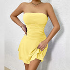 New Women's Fashion Slim Fit Ruched Strapless Bodycon Sexy Dress