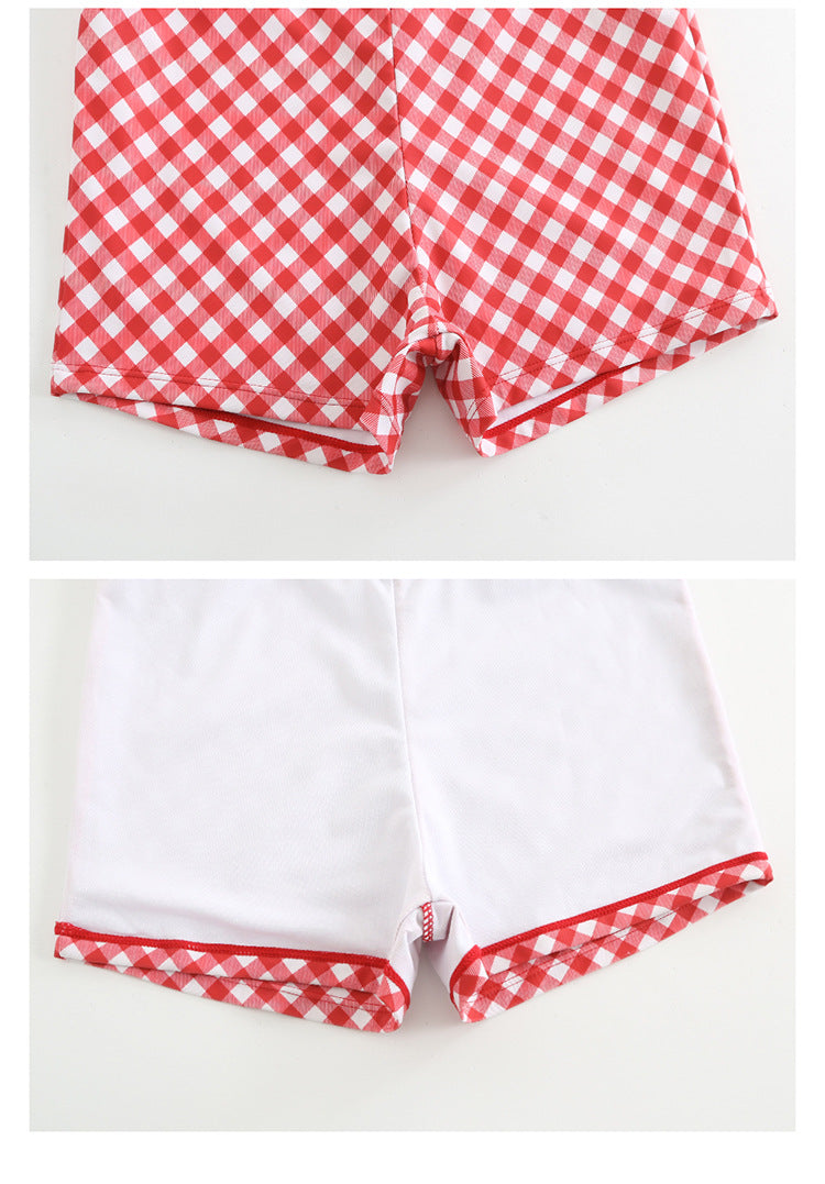 Custom Celebrity Design2025New Korean Niche Pure Desire Style Red Plaid Slimming Covering Body Conservative Beach Hot Spring One-Piece Swimsuit for Women