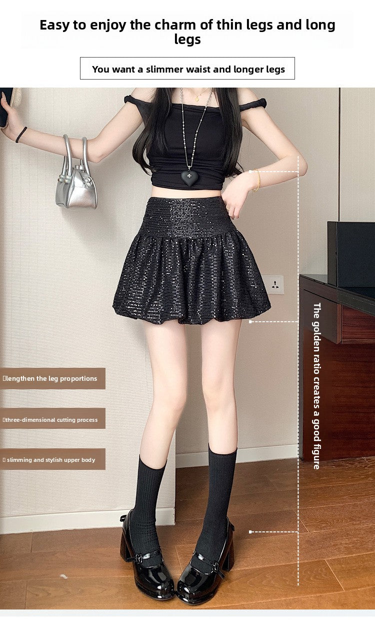 "Traitor" MV Vibe Sequin Skirt - Cream Coquette Mini