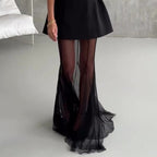 Women's New Style Strapless Elegant Waist-Cinching Mesh Black Skirt Set