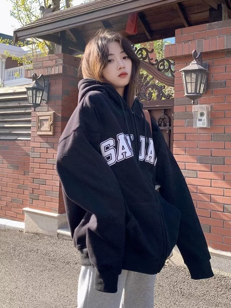 Fleece-Lined Cardigan Hooded Sweatshirt for Women, New Loose Casual Lazy Style for Autumn and Winter, Versatile Outerwear