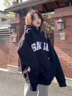 Fleece-Lined Cardigan Hooded Sweatshirt for Women, New Loose Casual Lazy Style for Autumn and Winter, Versatile Outerwear