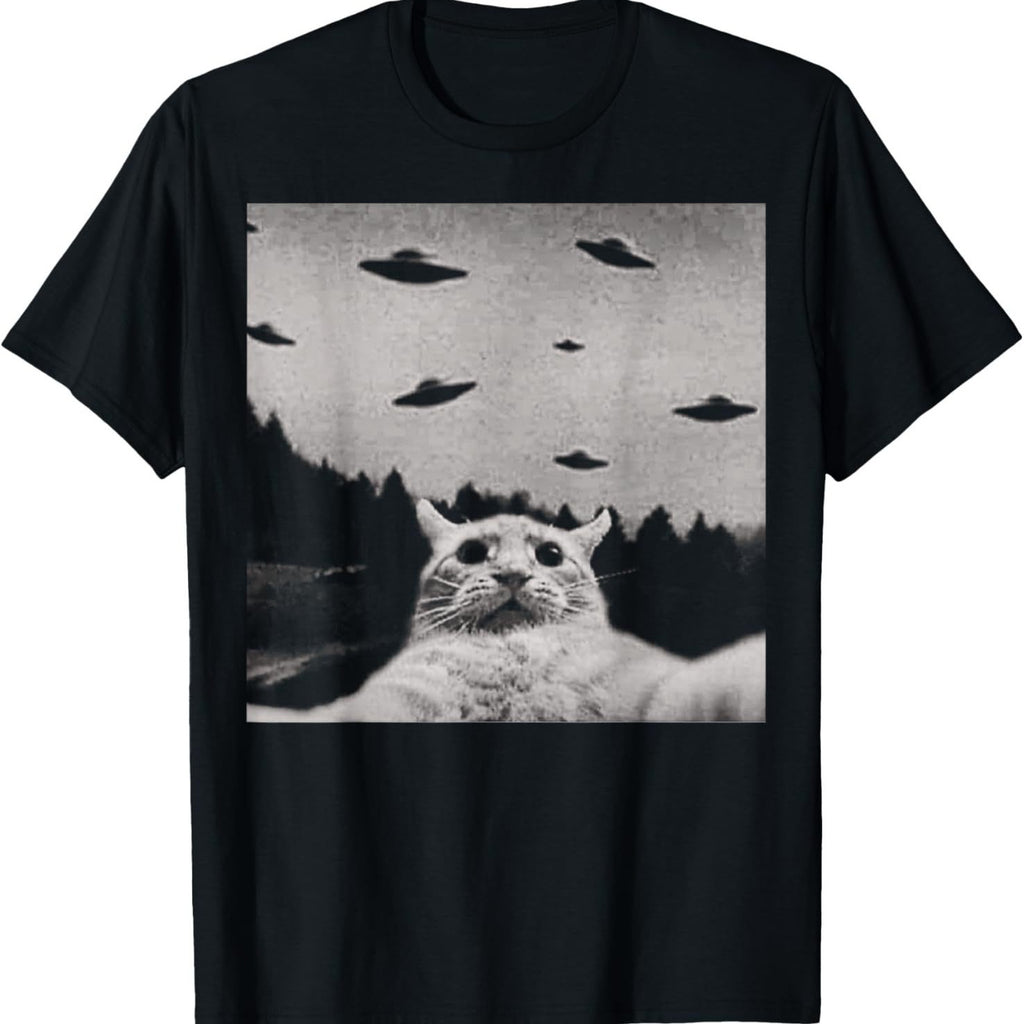 ThreadWeird Alien Cat UFO T-Shirt Classic Fit Round Neck