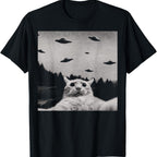 ThreadWeird Alien Cat UFO T-Shirt Classic Fit Round Neck
