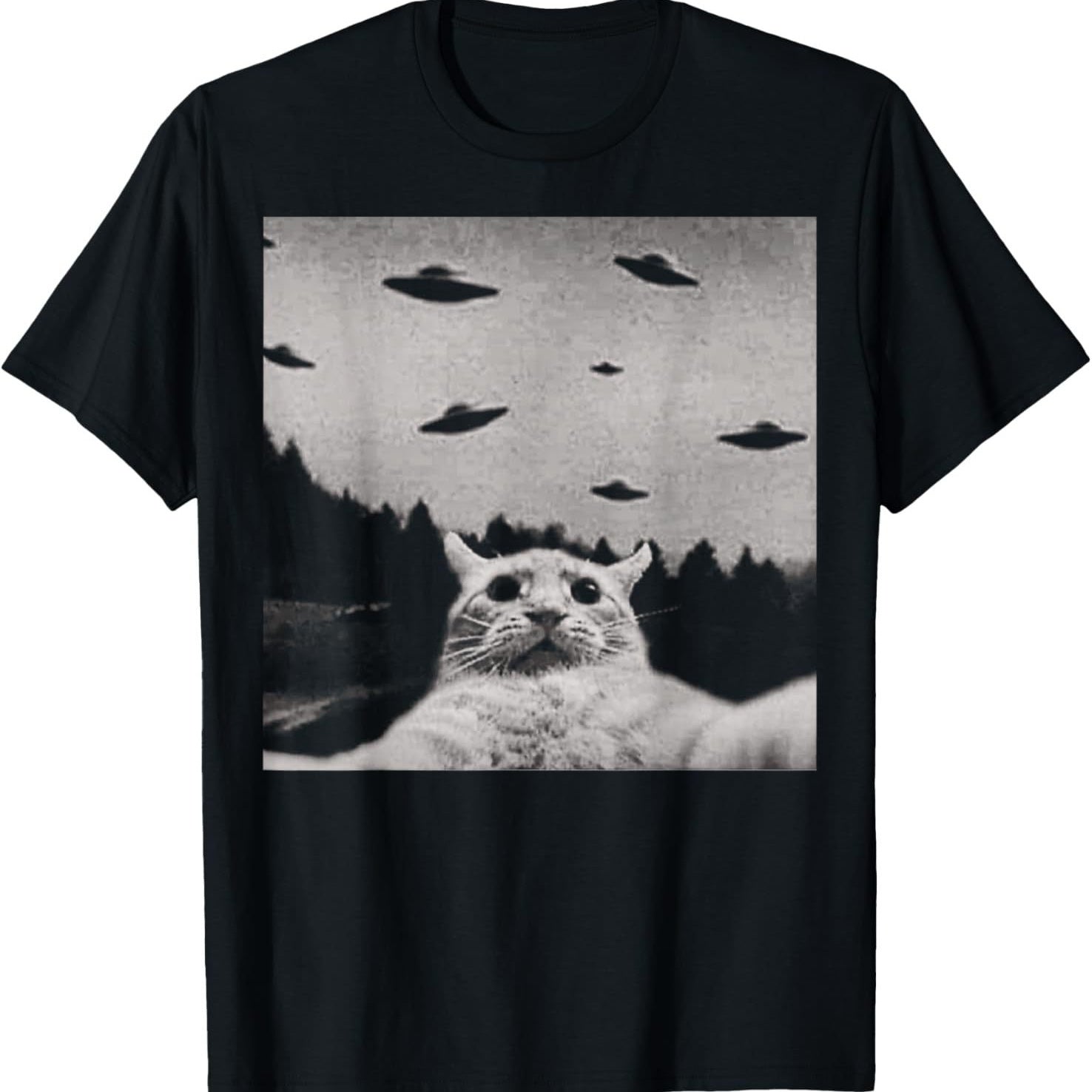 ThreadWeird Alien Cat UFO T-Shirt Classic Fit Round Neck