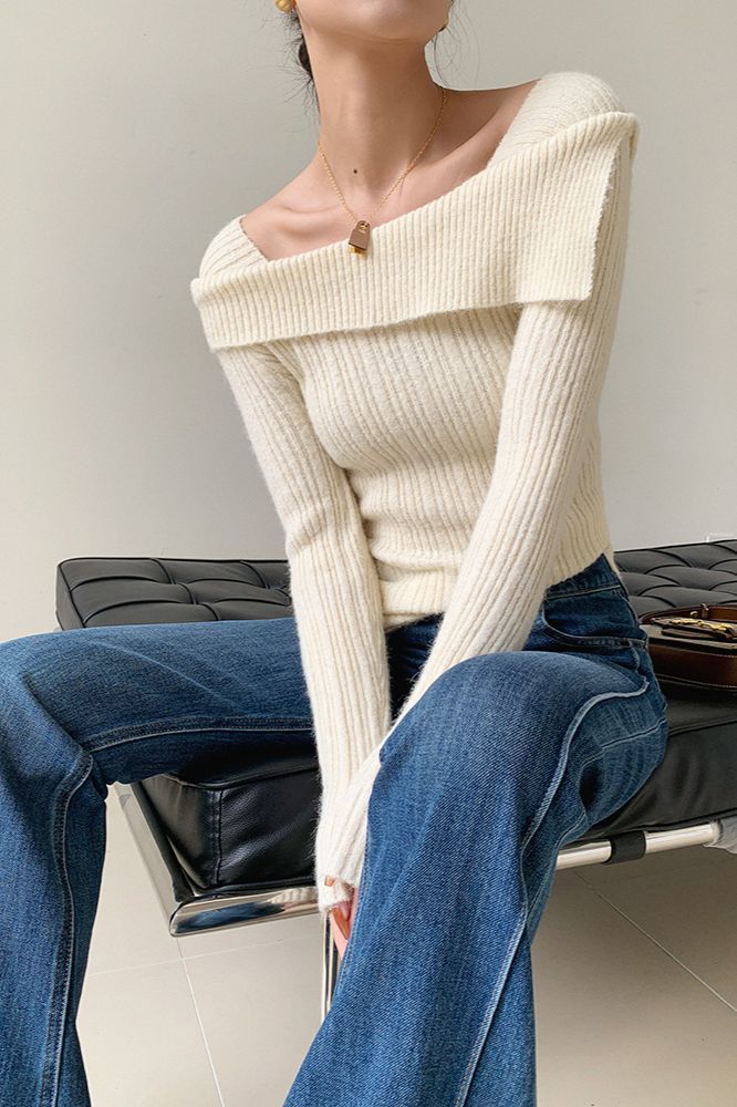 "POV: First Date" Off-Shoulder Knit Sweater - Romantic Cherry Red